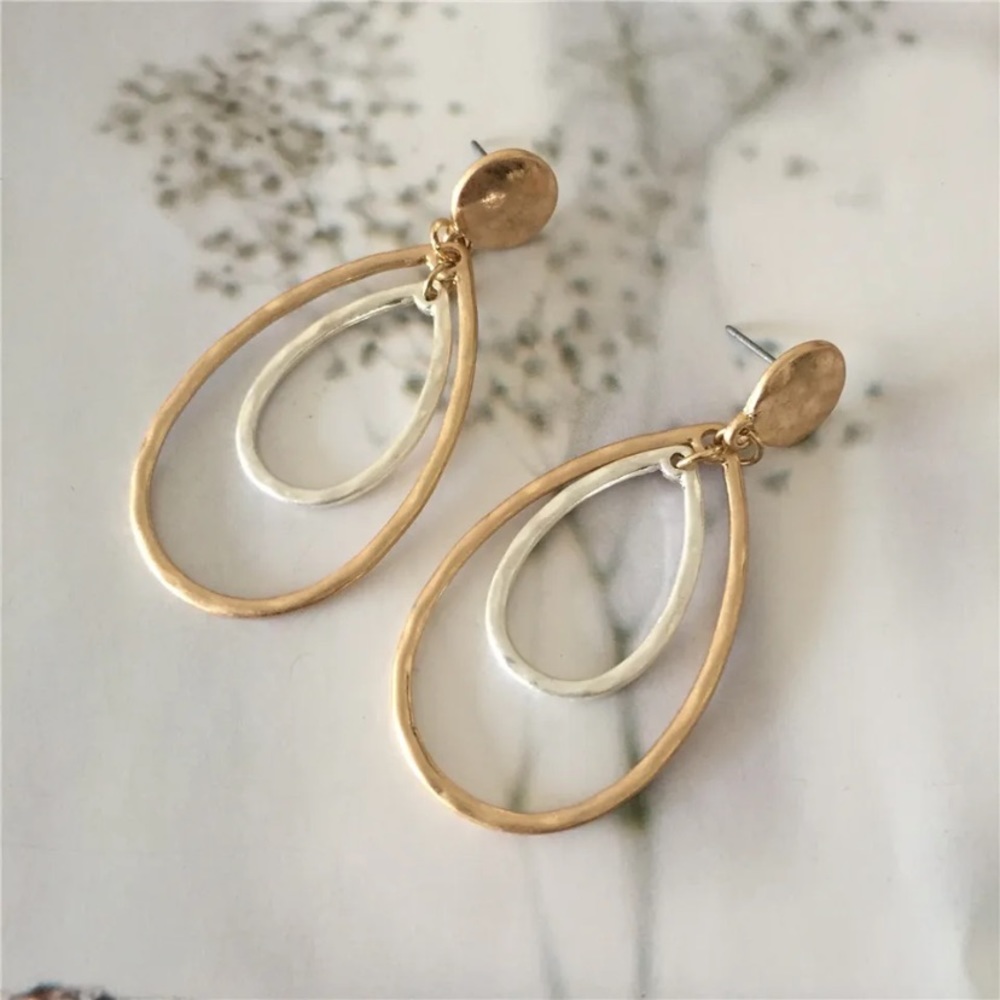 Brushed Gold & Silver Handcrafted Earrings 2”